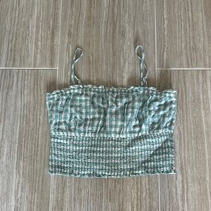 American Eagle Gingham White/Green Crop Tank